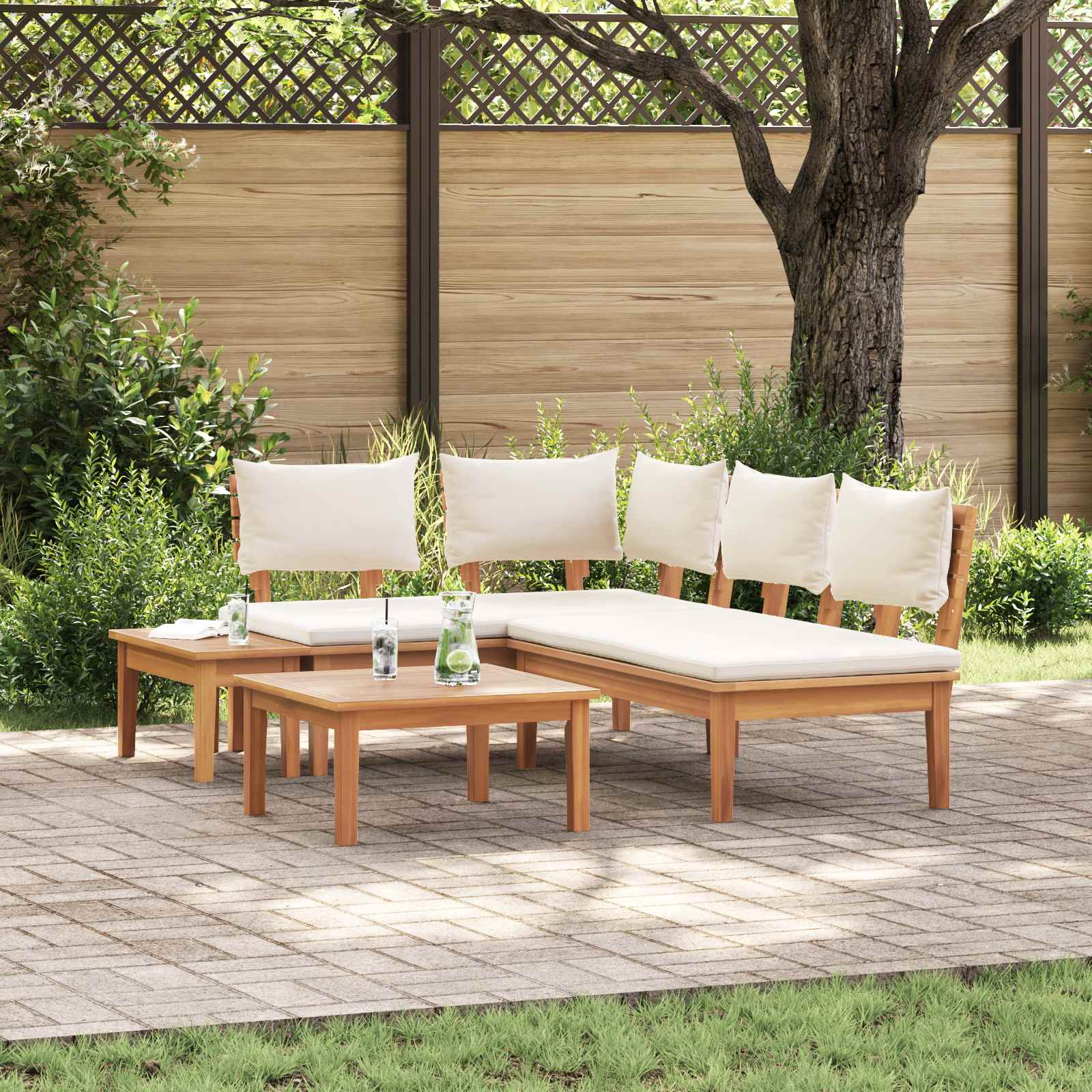 Tuinbankenset 4 pcs Bruin en Crème