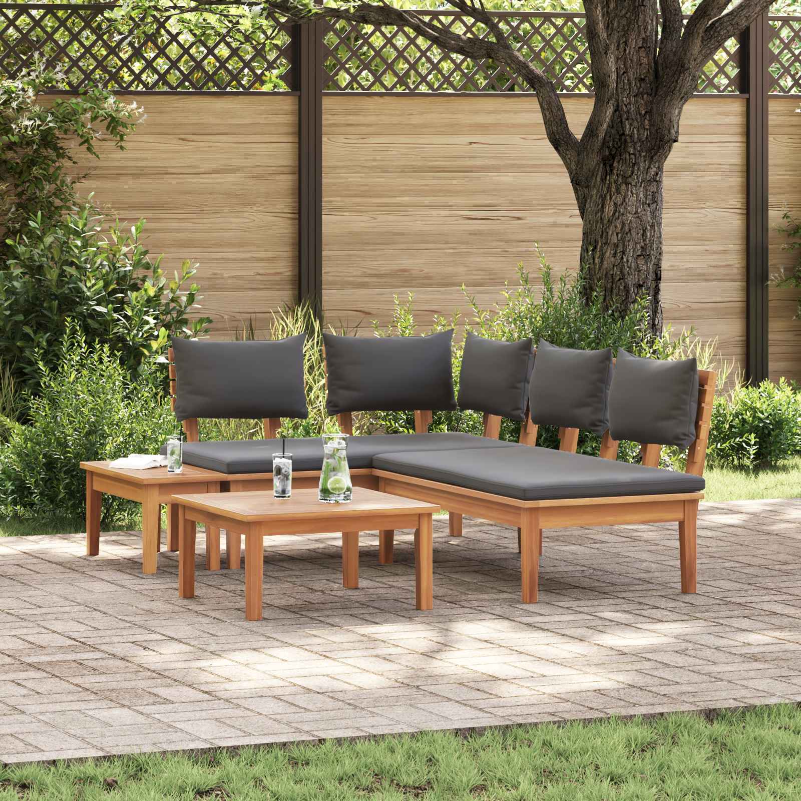 Tuinbankenset 4 pcs Bruin en Grijs – afbeelding 1