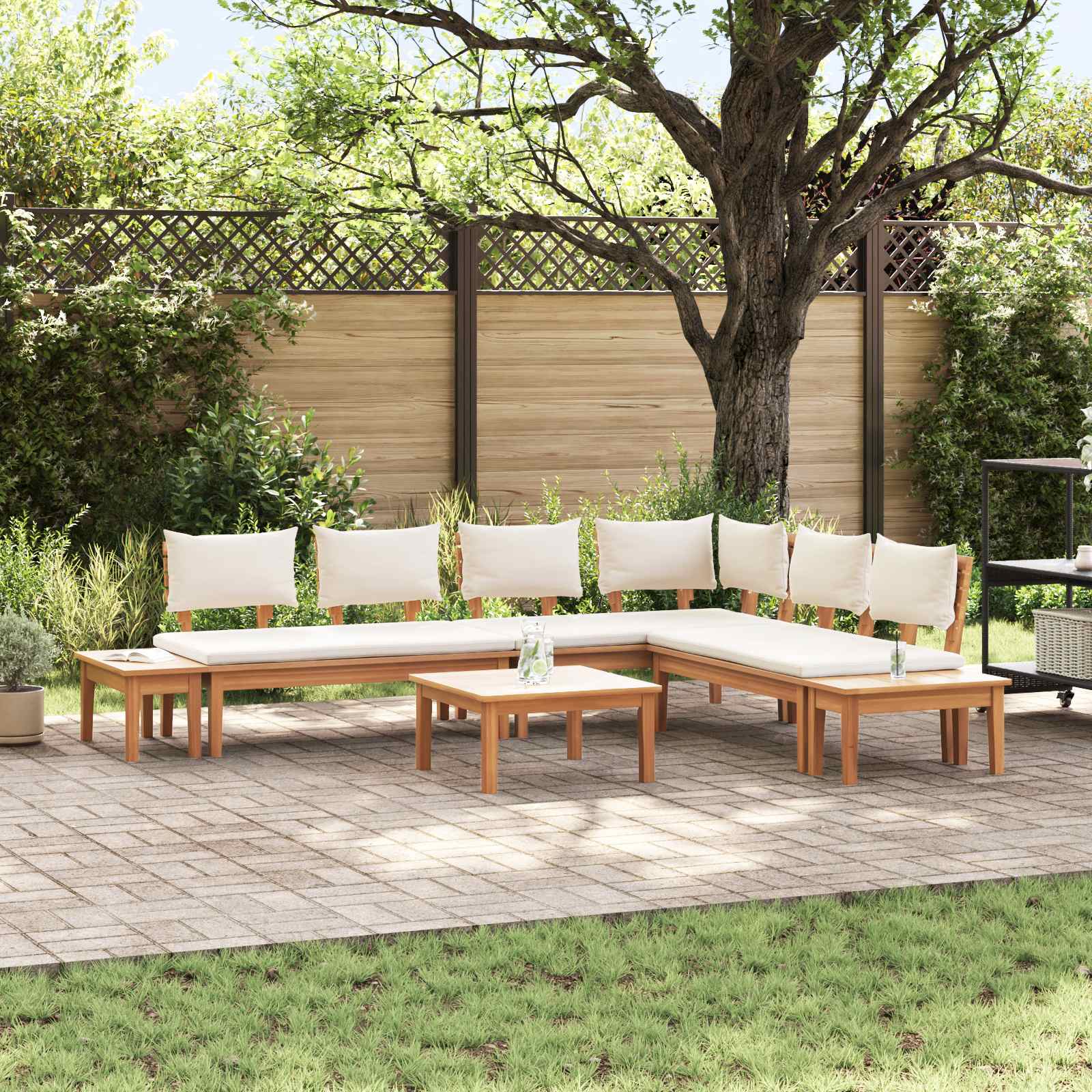 Tuinbankenset 4 pcs Bruin en Crème
