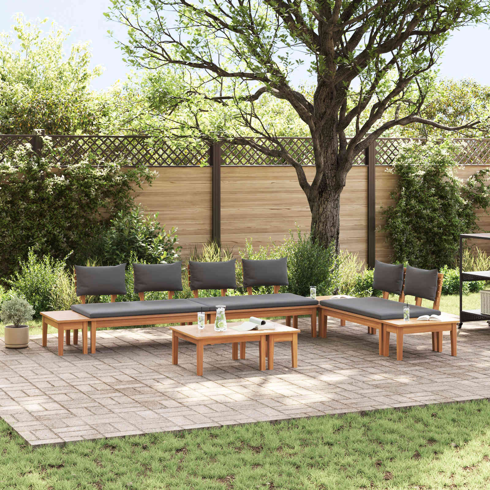 Tuinbankenset 5 pcs Bruin en Grijs – afbeelding 1