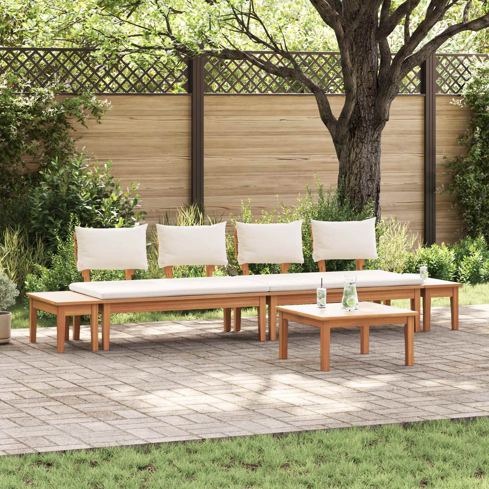 Tuinbankenset 5 pcs Bruin en Crème