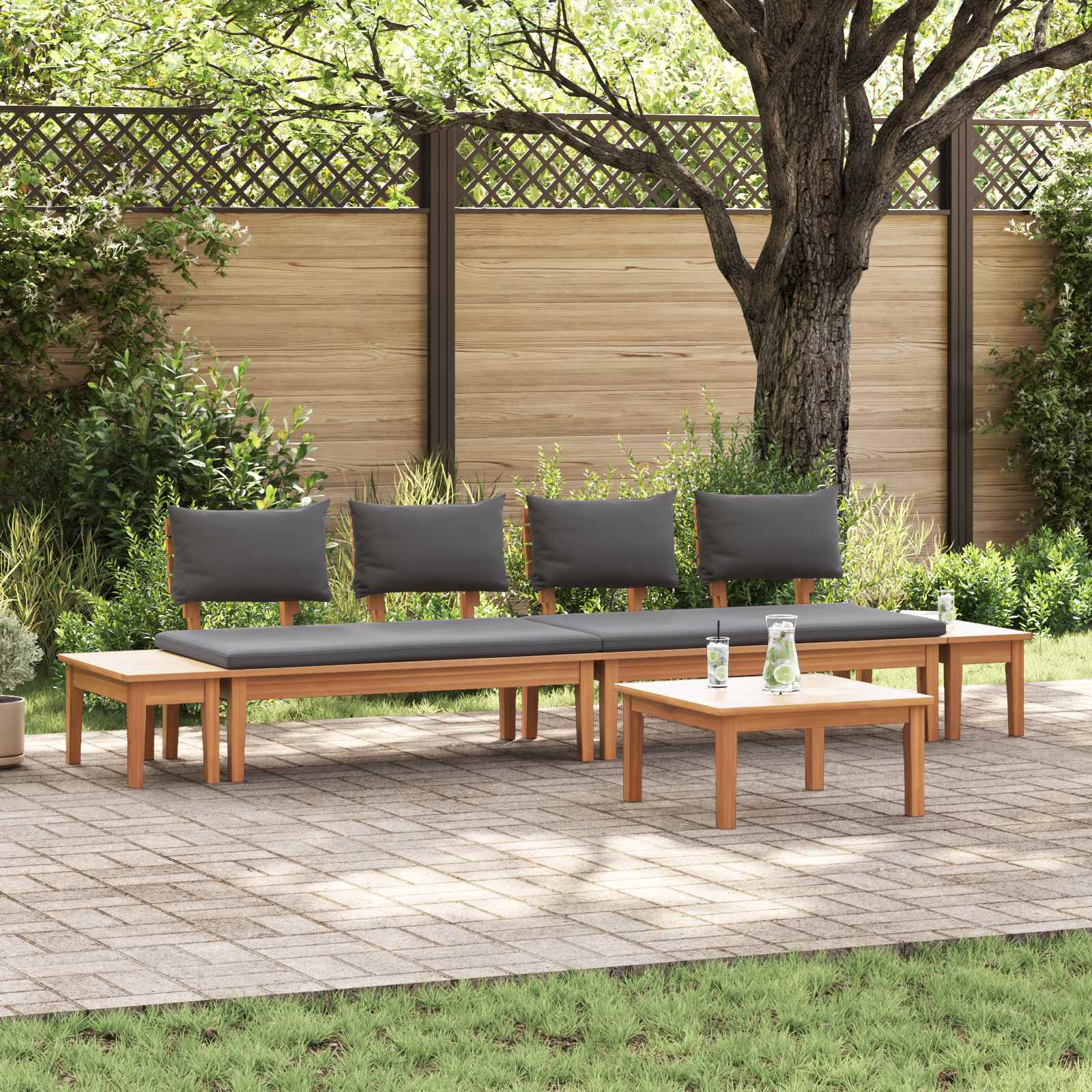 Tuinbankenset 5 pcs Bruin en Grijs – afbeelding 1