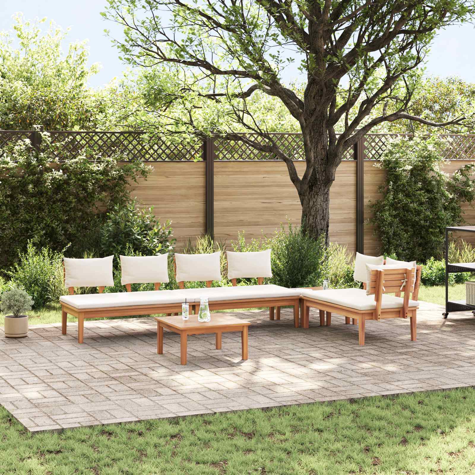 Tuinbankenset 5 pcs Bruin en Crème