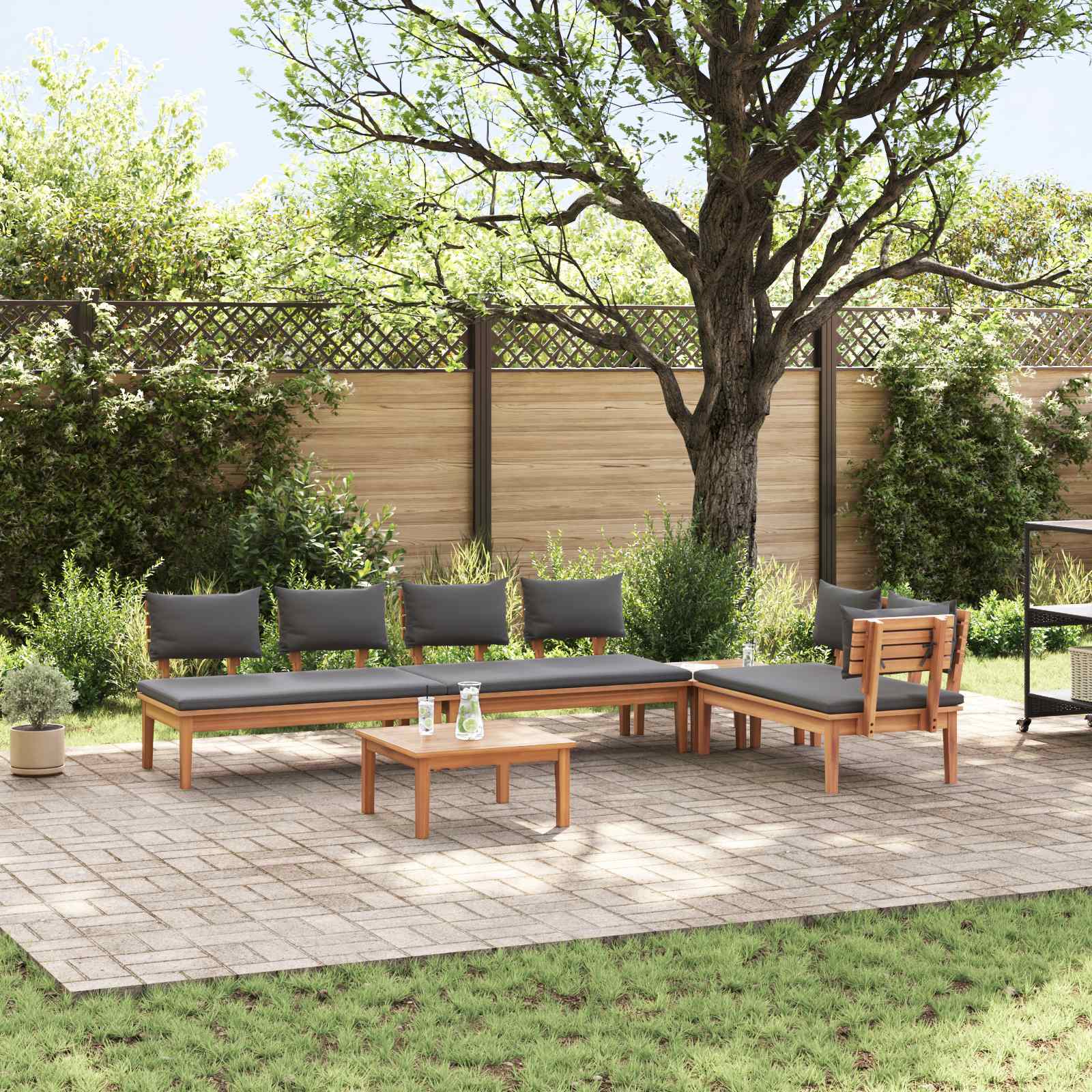 Tuinbankenset 5 pcs Bruin en Grijs
