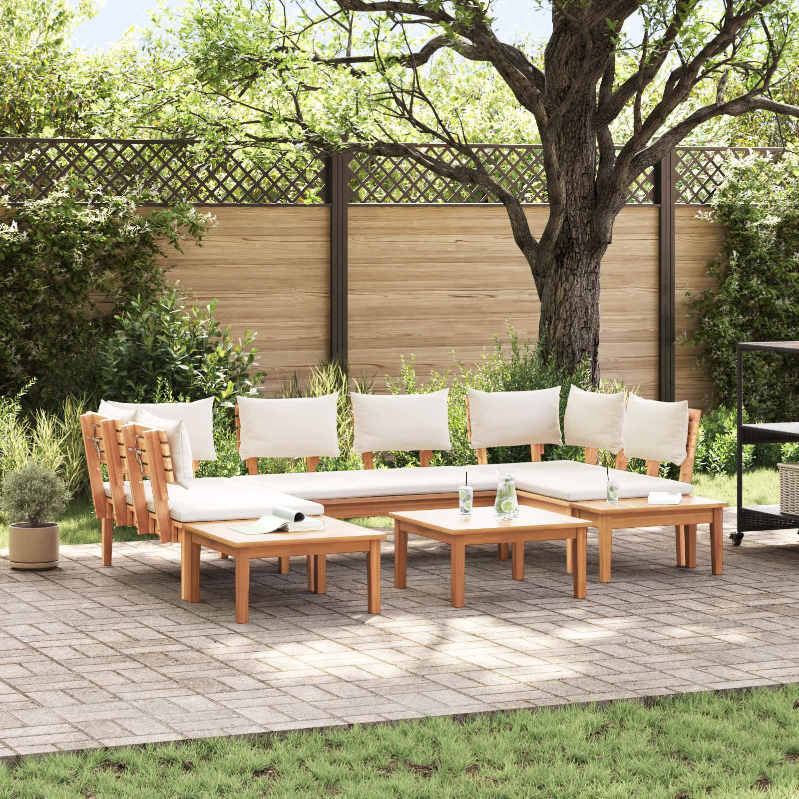 Tuinbankenset 4 pcs Bruin en Crème