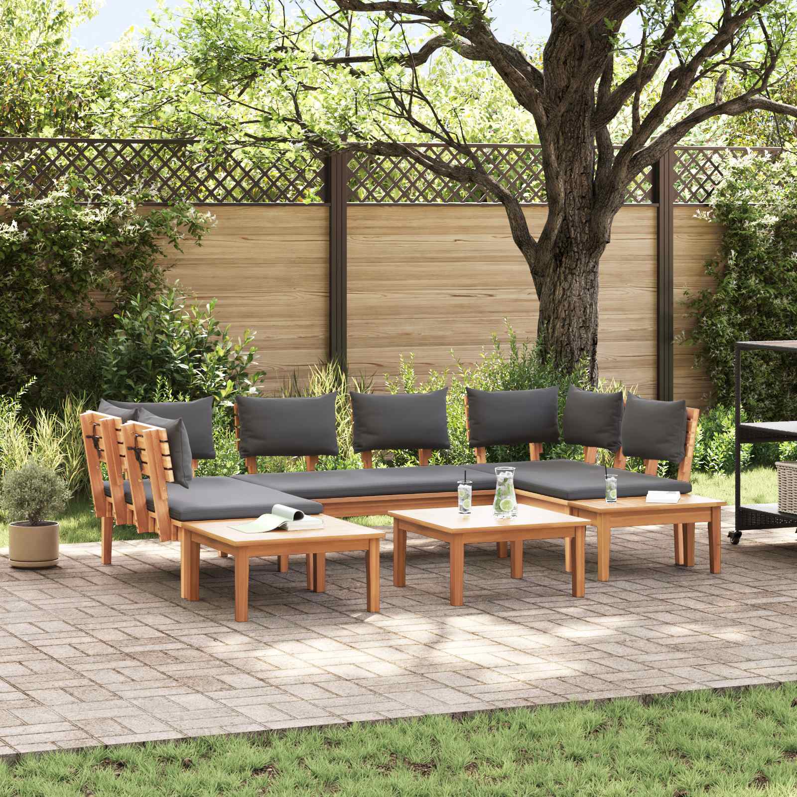 Tuinbankenset 4 pcs Bruin en Grijs – afbeelding 1