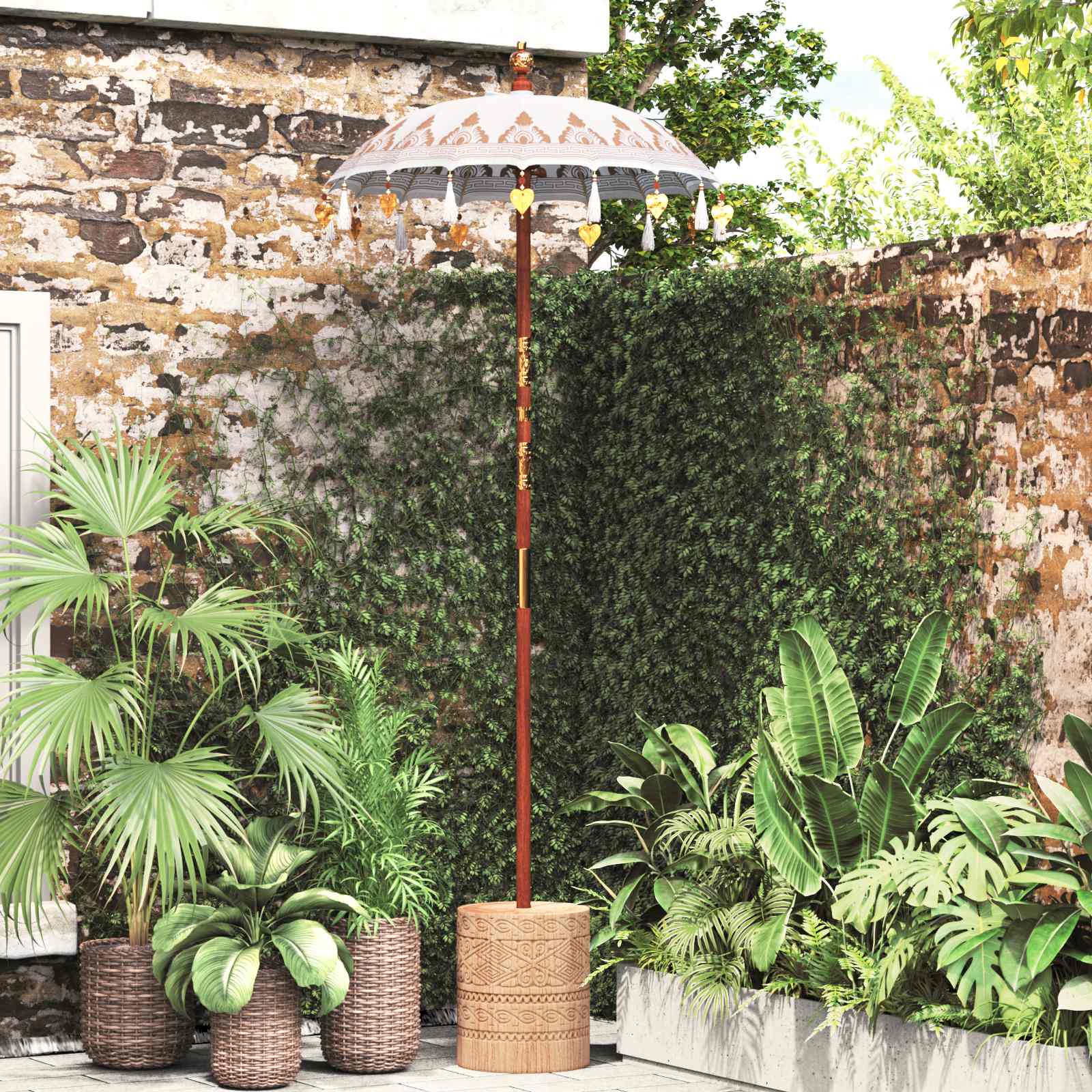 Balinese parasol met basis Crème 95 x 95 x 260 cm
