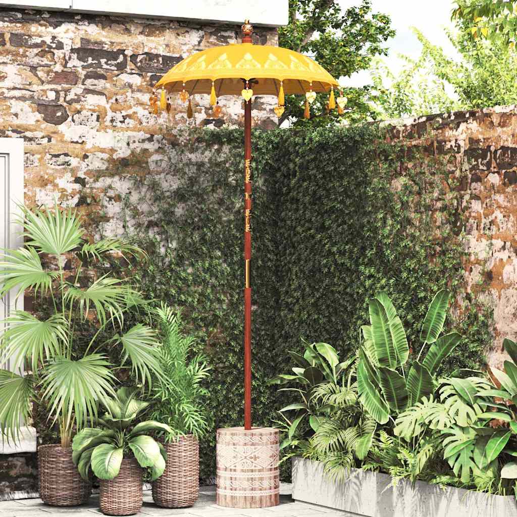 Balinese parasol met basis Geel 95 x 95 x 260 cm