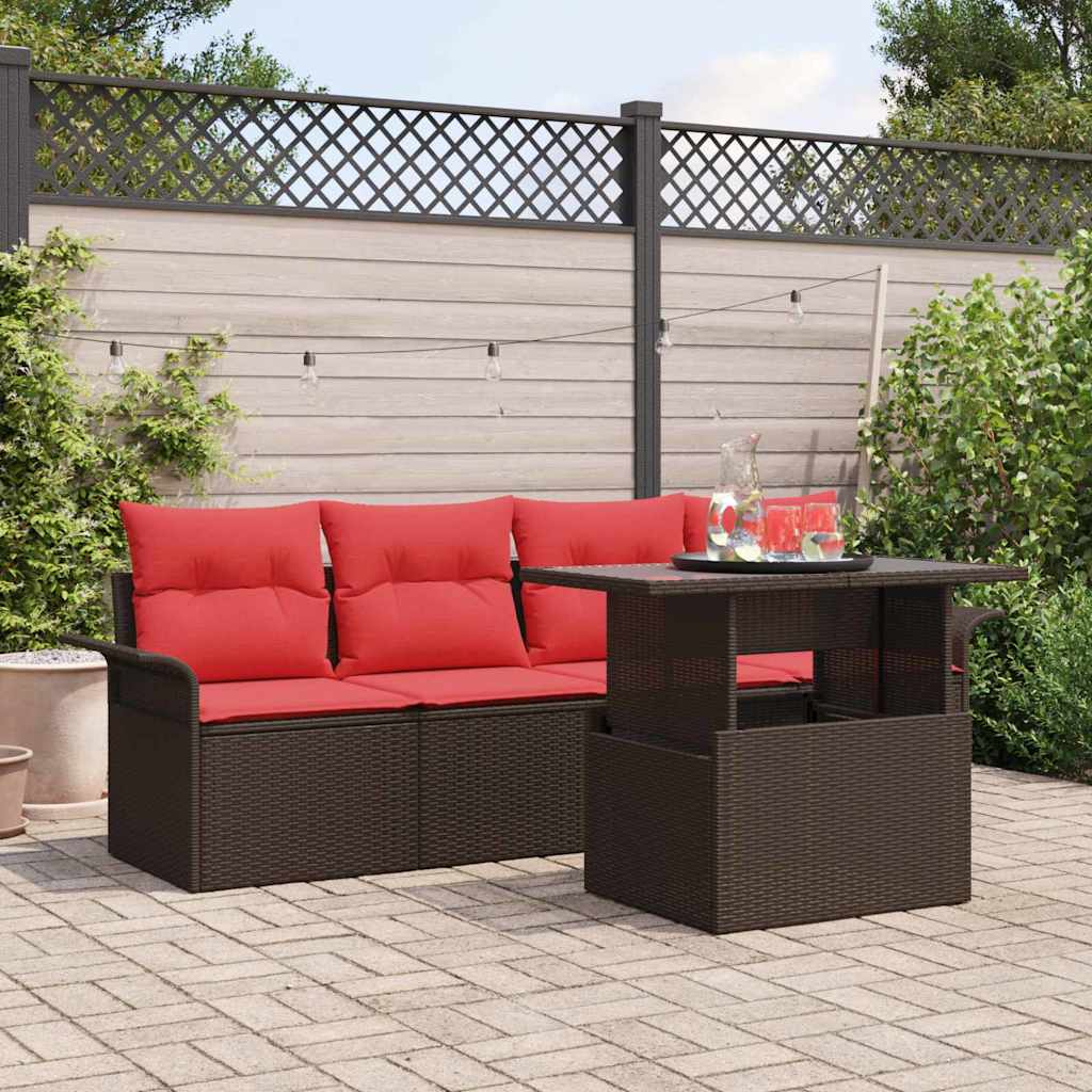 Tuin Sofa Set met kussen met opslag 5 pcs Bruin Poly riet – afbeelding 1