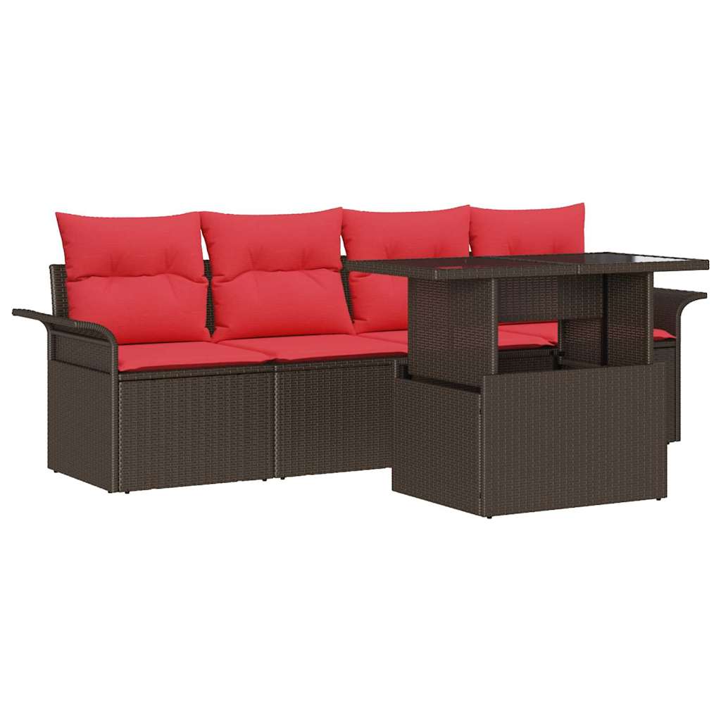 Tuin Sofa Set met kussen met opslag 5 pcs Bruin Poly riet – afbeelding 2