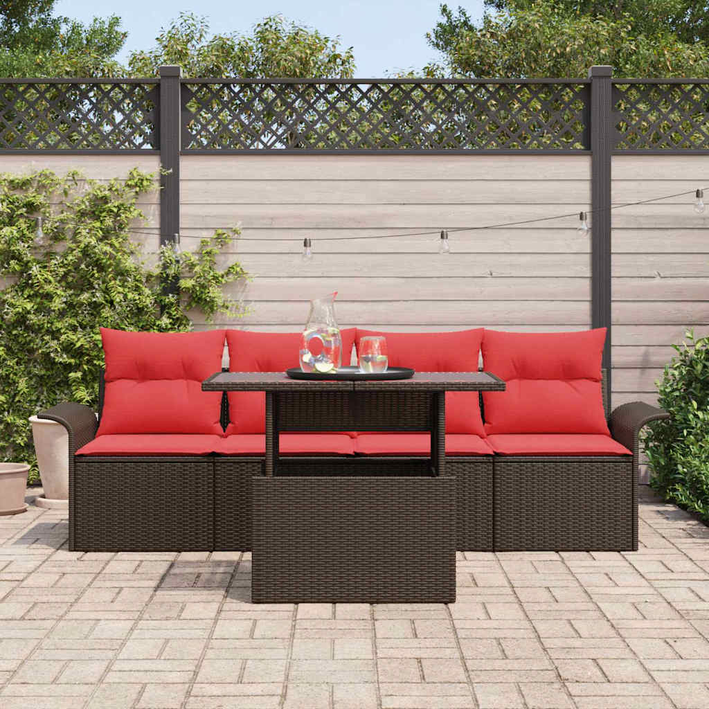 Tuin Sofa Set met kussen met opslag 5 pcs Bruin Poly riet – afbeelding 3