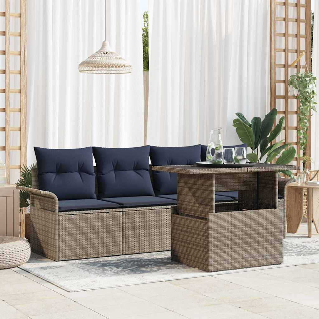 Tuin Sofa Set met kussen met opslag 5 pcs Grijs Poly riet – afbeelding 1