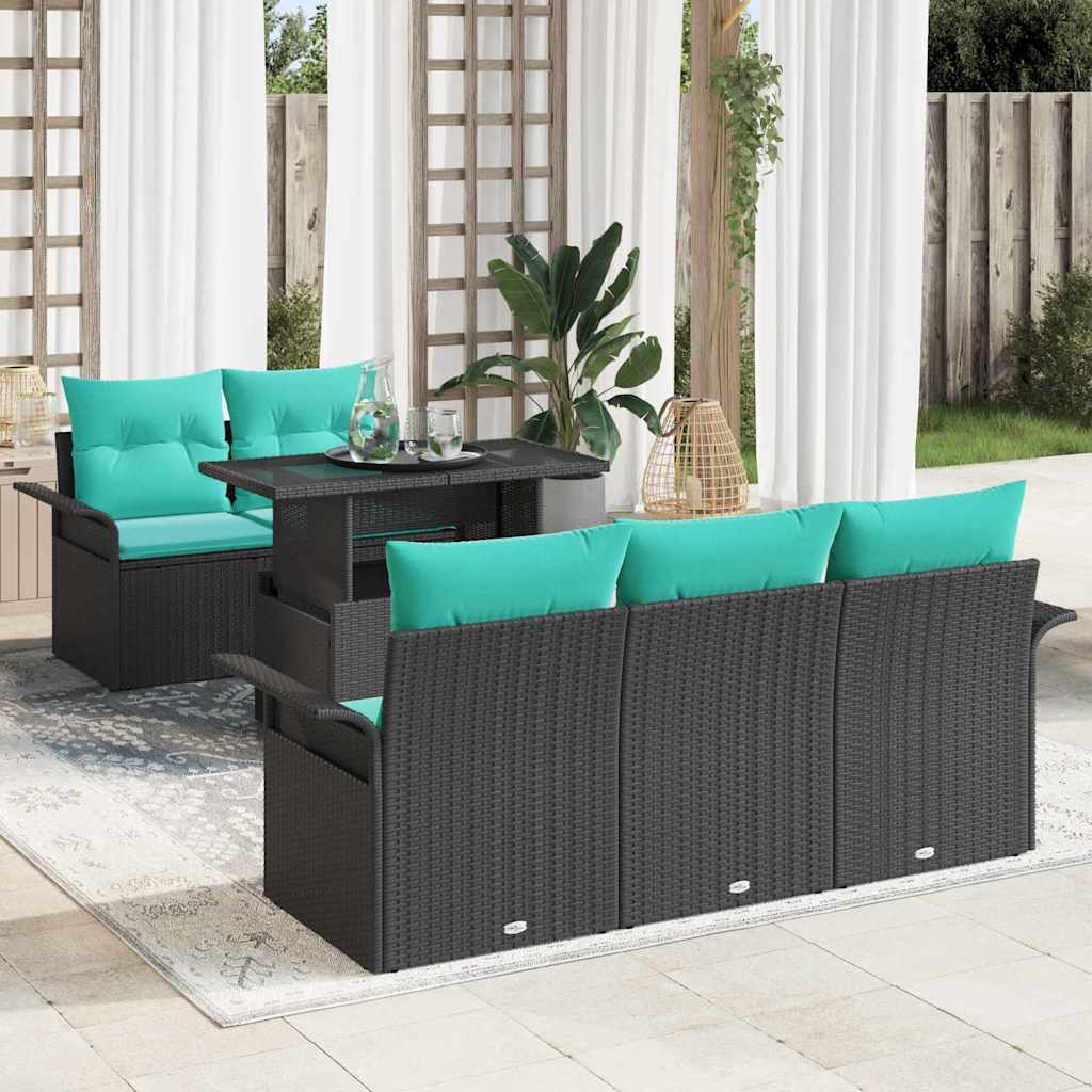Tuin Sofa Set met kussen met opslag 6 pcs Zwart Poly Rattan – afbeelding 1