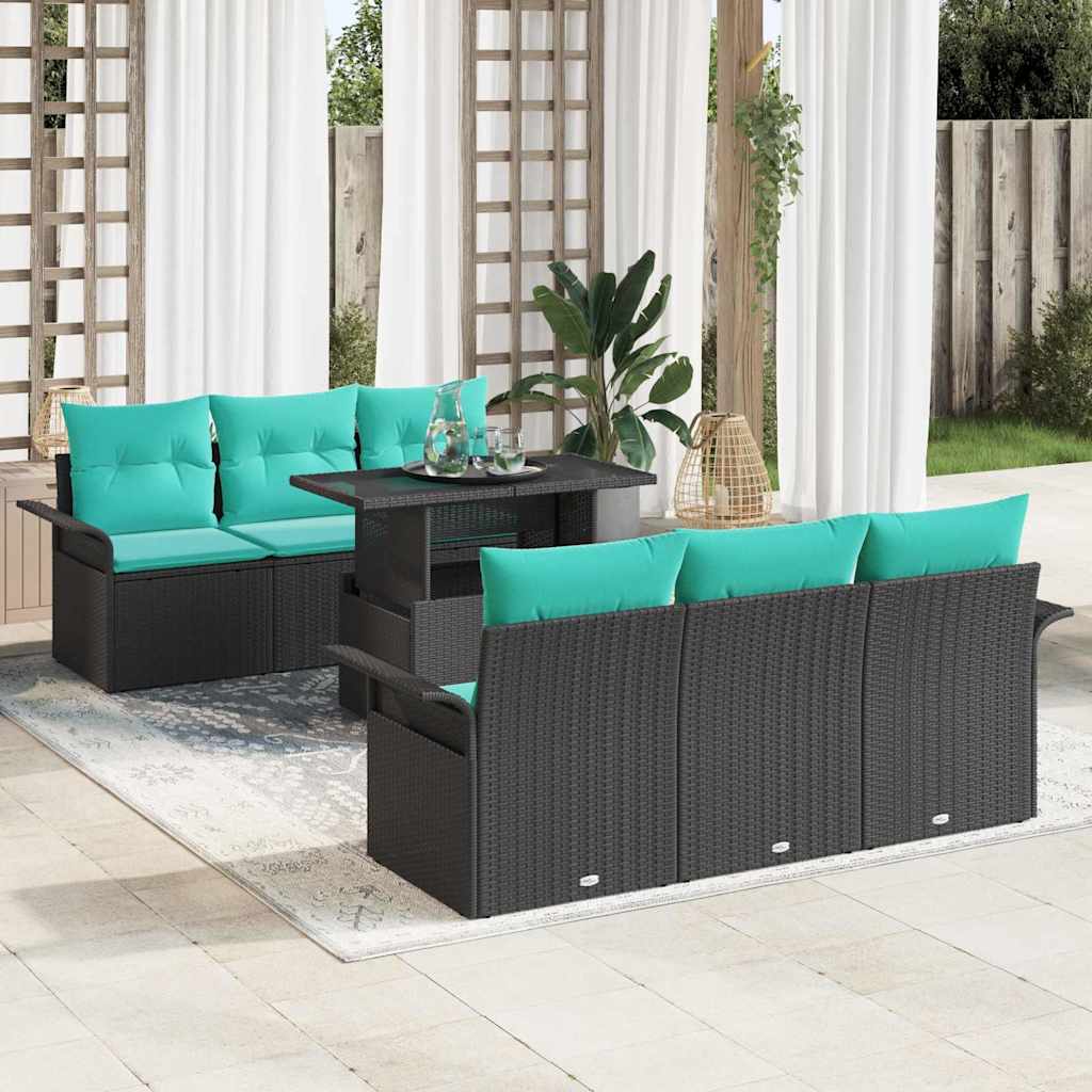 Tuin Sofa Set met kussen met opslag 7 pcs Zwart Poly riet – afbeelding 1