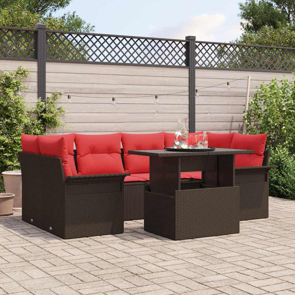 Tuin Sofa Set met kussen met opslag 7 pcs Bruin Poly Rattan – afbeelding 1