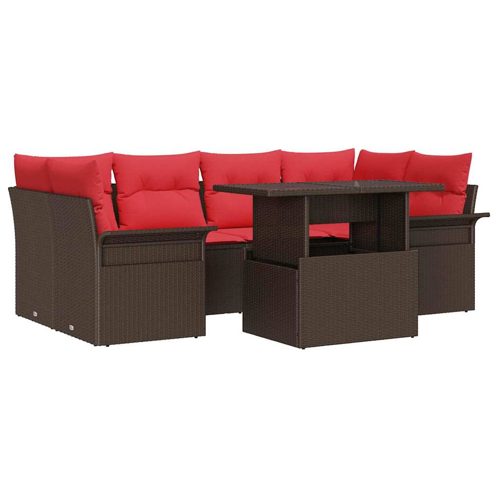 Tuin Sofa Set met kussen met opslag 7 pcs Bruin Poly Rattan – afbeelding 2