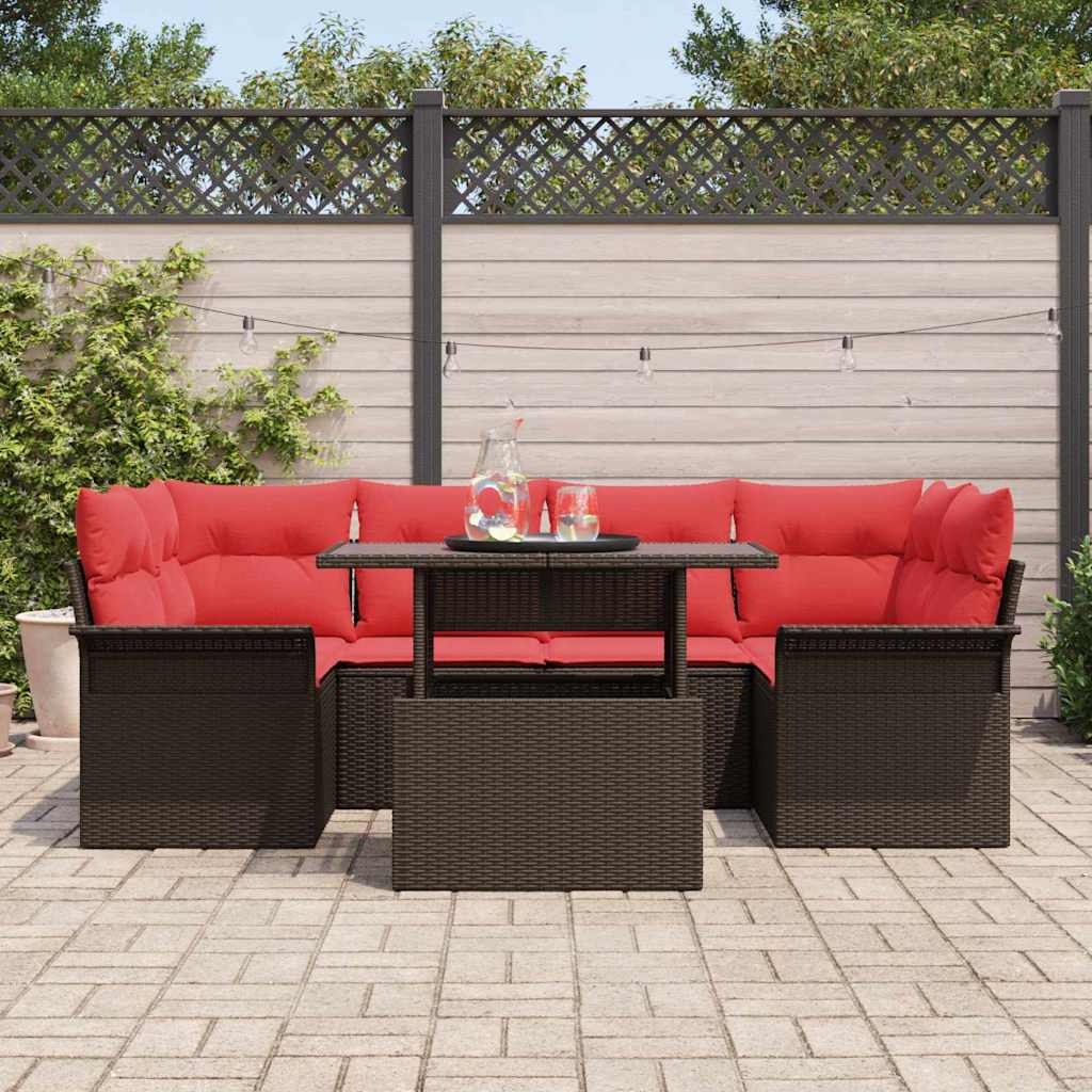 Tuin Sofa Set met kussen met opslag 7 pcs Bruin Poly Rattan – afbeelding 3