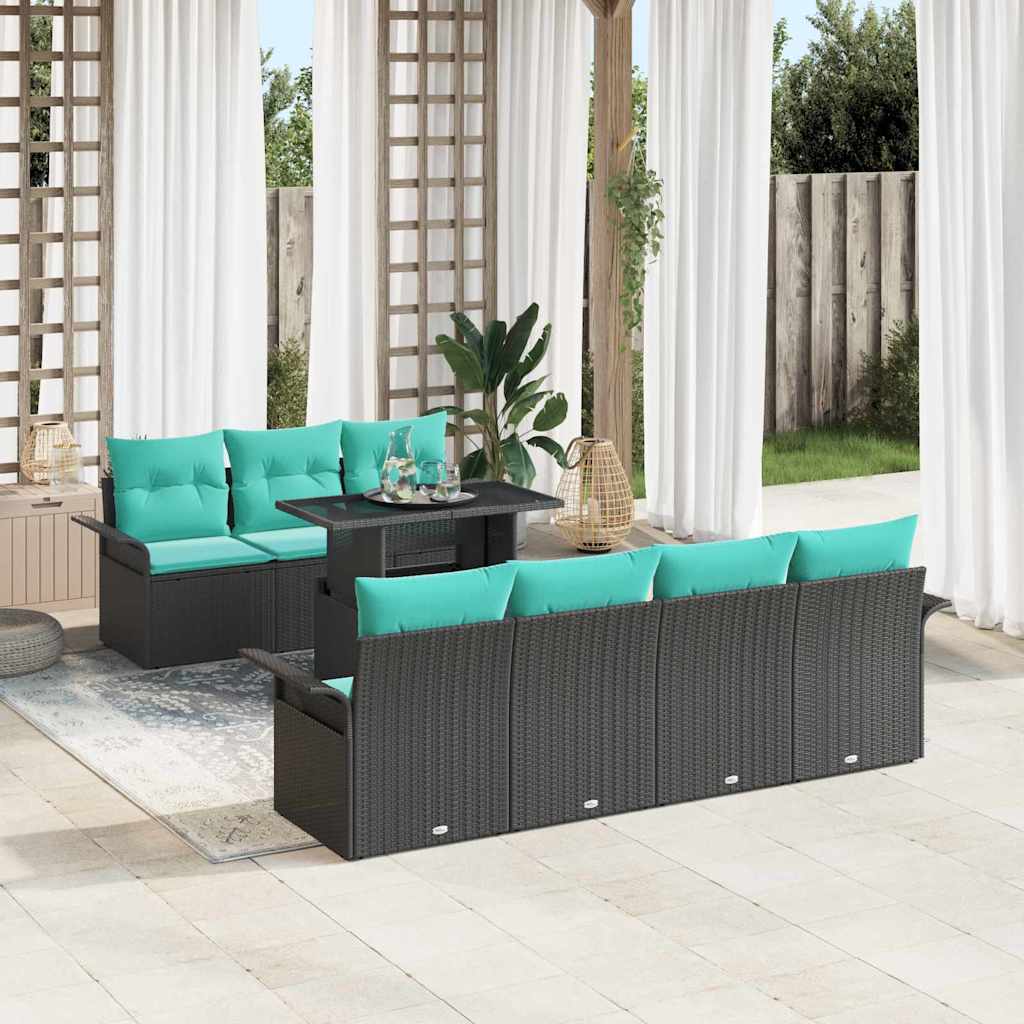 Tuin Sofa Set met kussen met opslag 8 pcs Zwart Poly Rattan – afbeelding 1