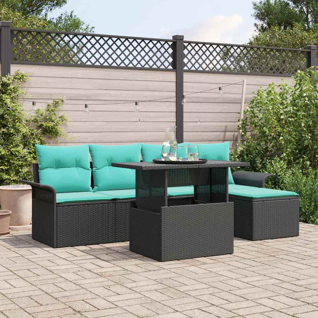 Tuin Sofa Set met kussen met opslag 6 pcs Zwart Poly riet – afbeelding 1