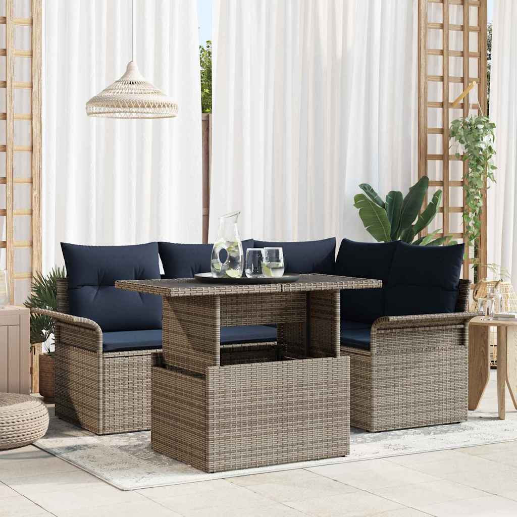 Tuin Sofa Set met kussen met opslag 5 pcs Grijs Poly Rattan – afbeelding 1