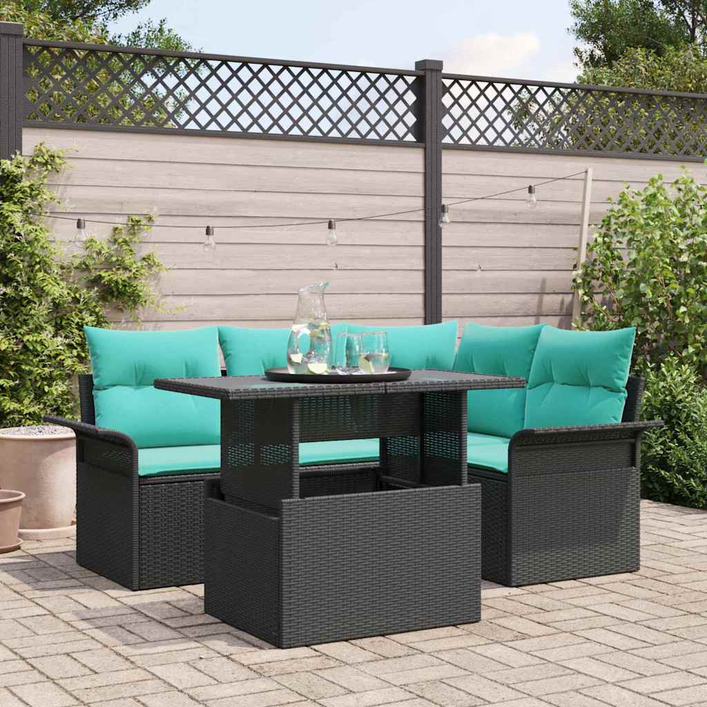 Tuin Sofa Set met kussen met opslag 5 pcs Zwart Poly Rattan – afbeelding 1