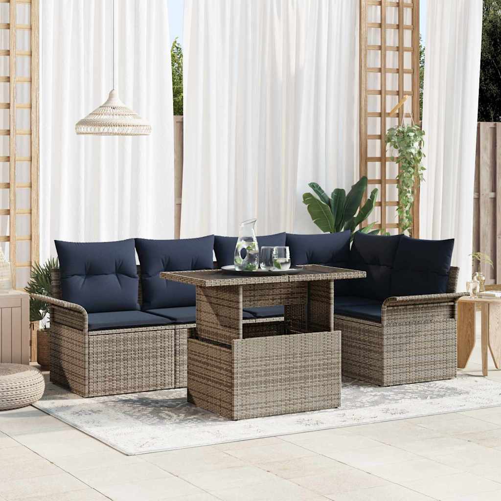 Tuin Sofa Set met kussen met opslag 6 pcs Grijs Poly Rattan – afbeelding 1