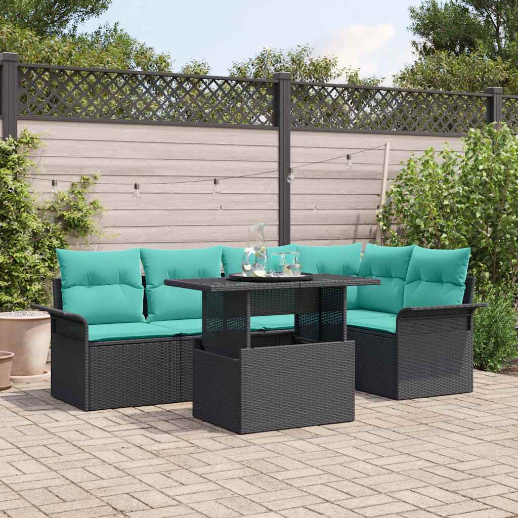 Tuin Sofa Set met kussen met opslag 6 pcs Zwart Poly Rattan – afbeelding 1