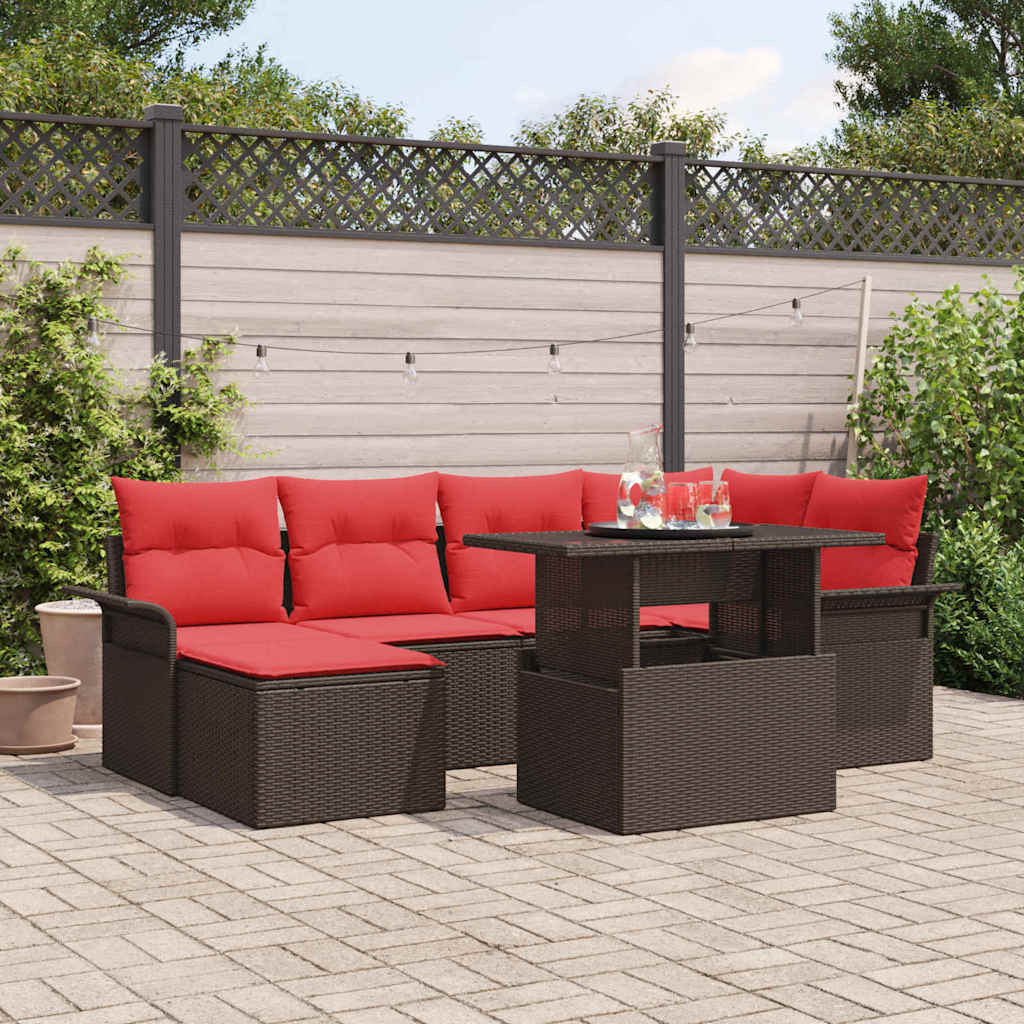 Tuin Sofa Set met kussen met opslag 7 pcs Bruin Poly Rattan