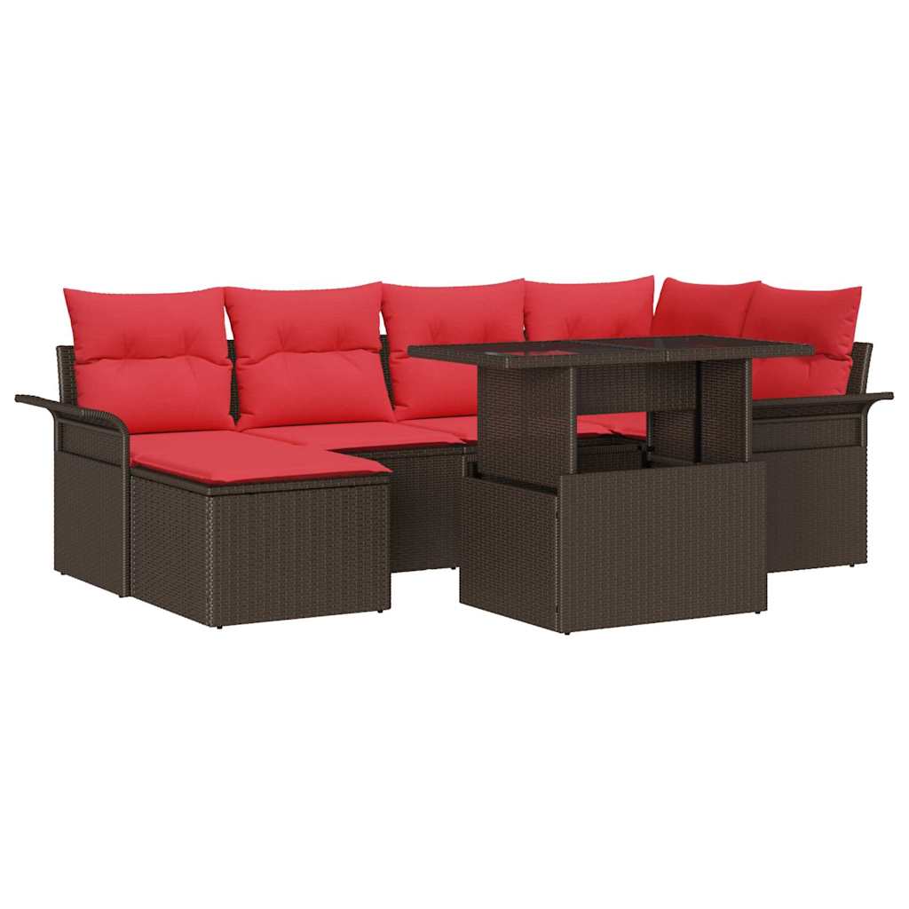 Tuin Sofa Set met kussen met opslag 7 pcs Bruin Poly Rattan – afbeelding 2