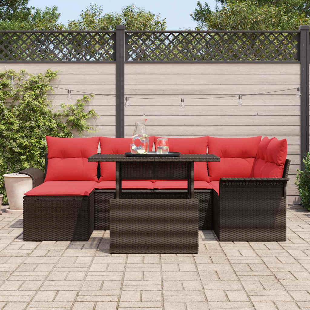 Tuin Sofa Set met kussen met opslag 7 pcs Bruin Poly Rattan – afbeelding 3
