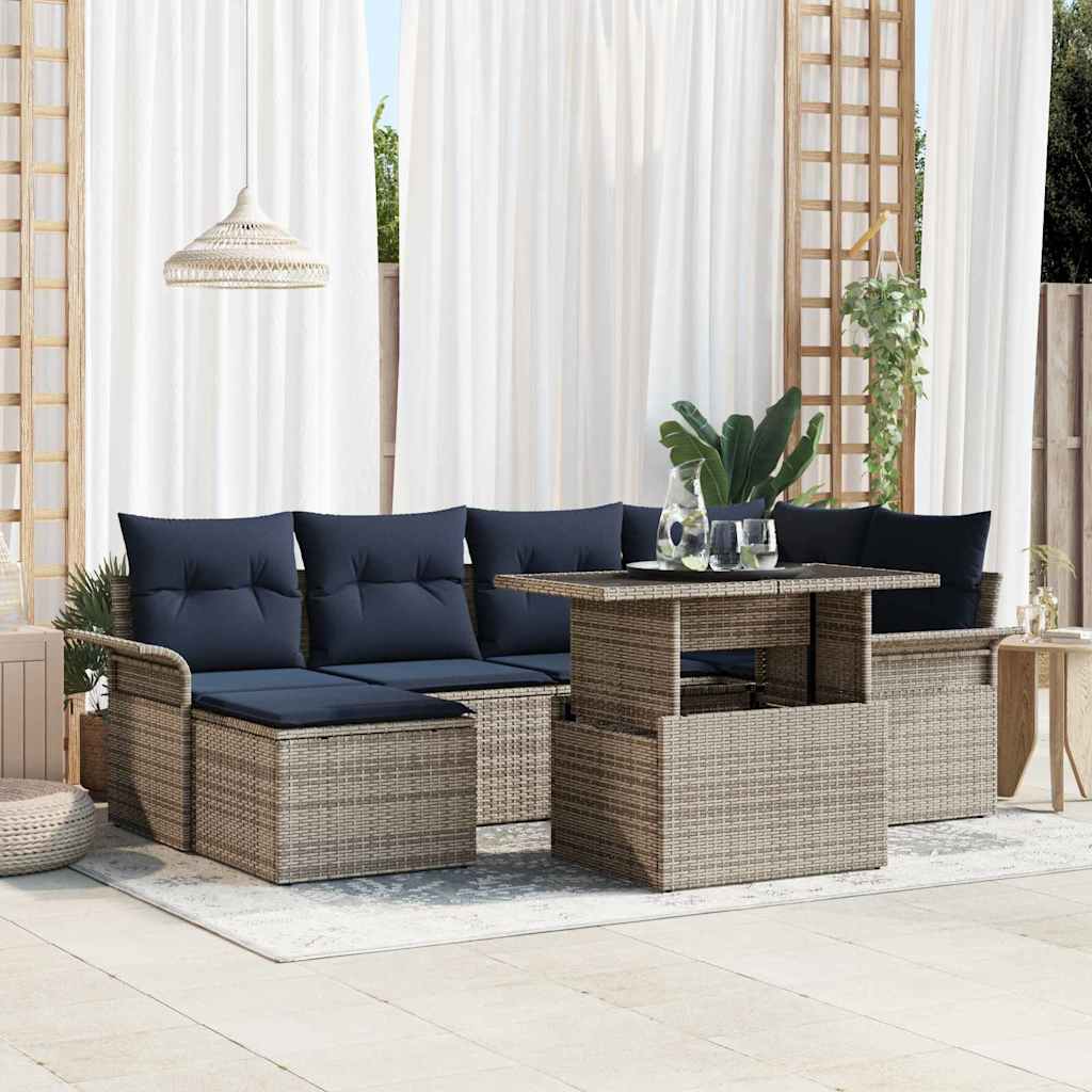 Tuin Sofa Set met kussen met opslag 7 pcs Grijs Poly Rattan