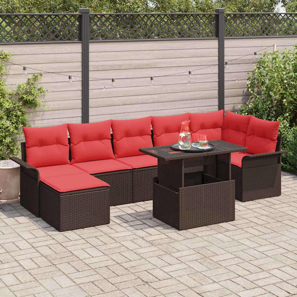Tuin Sofa Set met kussen met opslag 8 pcs Bruin Poly Rattan