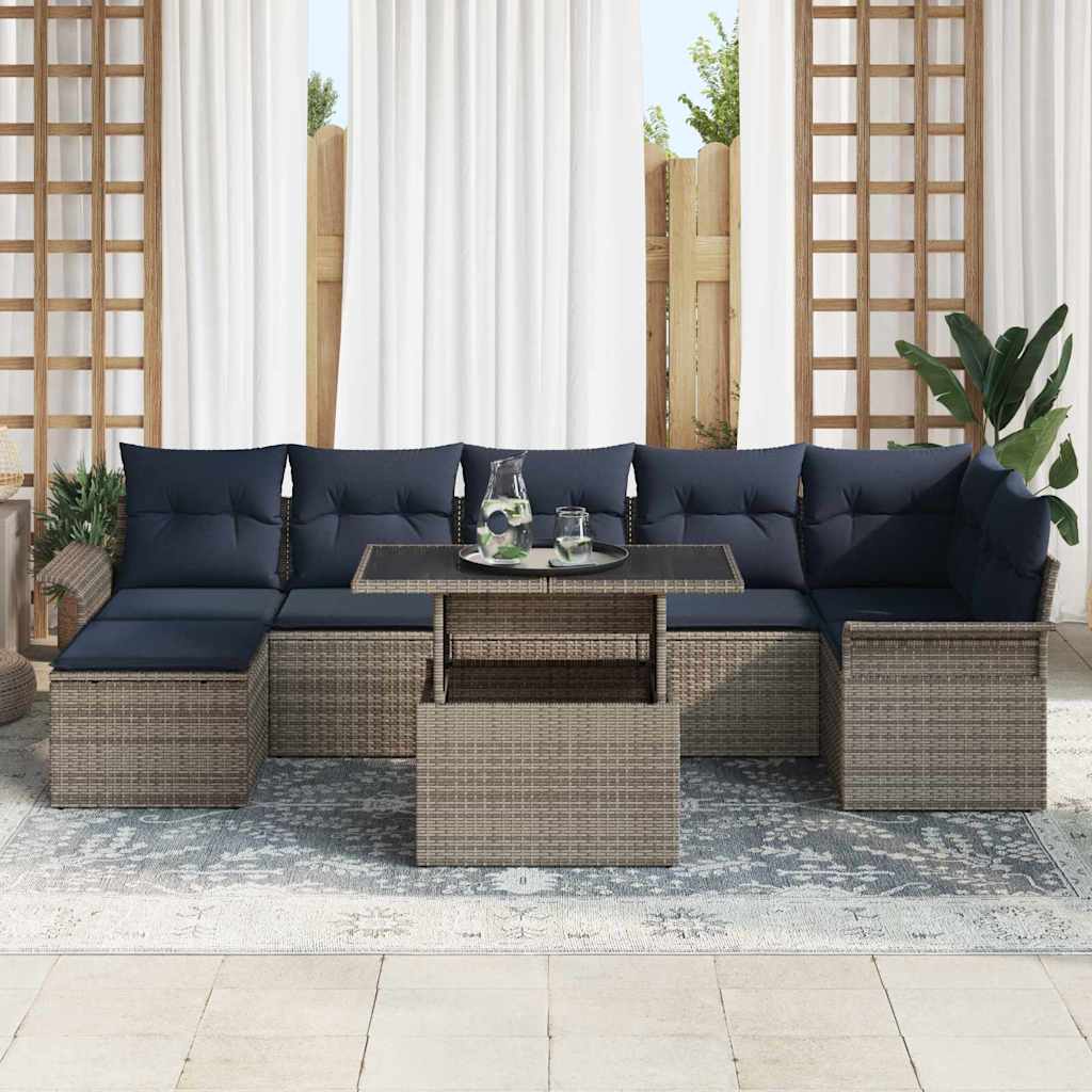 Tuin Sofa Set met kussen met opslag 8 pcs Grijs Poly Rattan