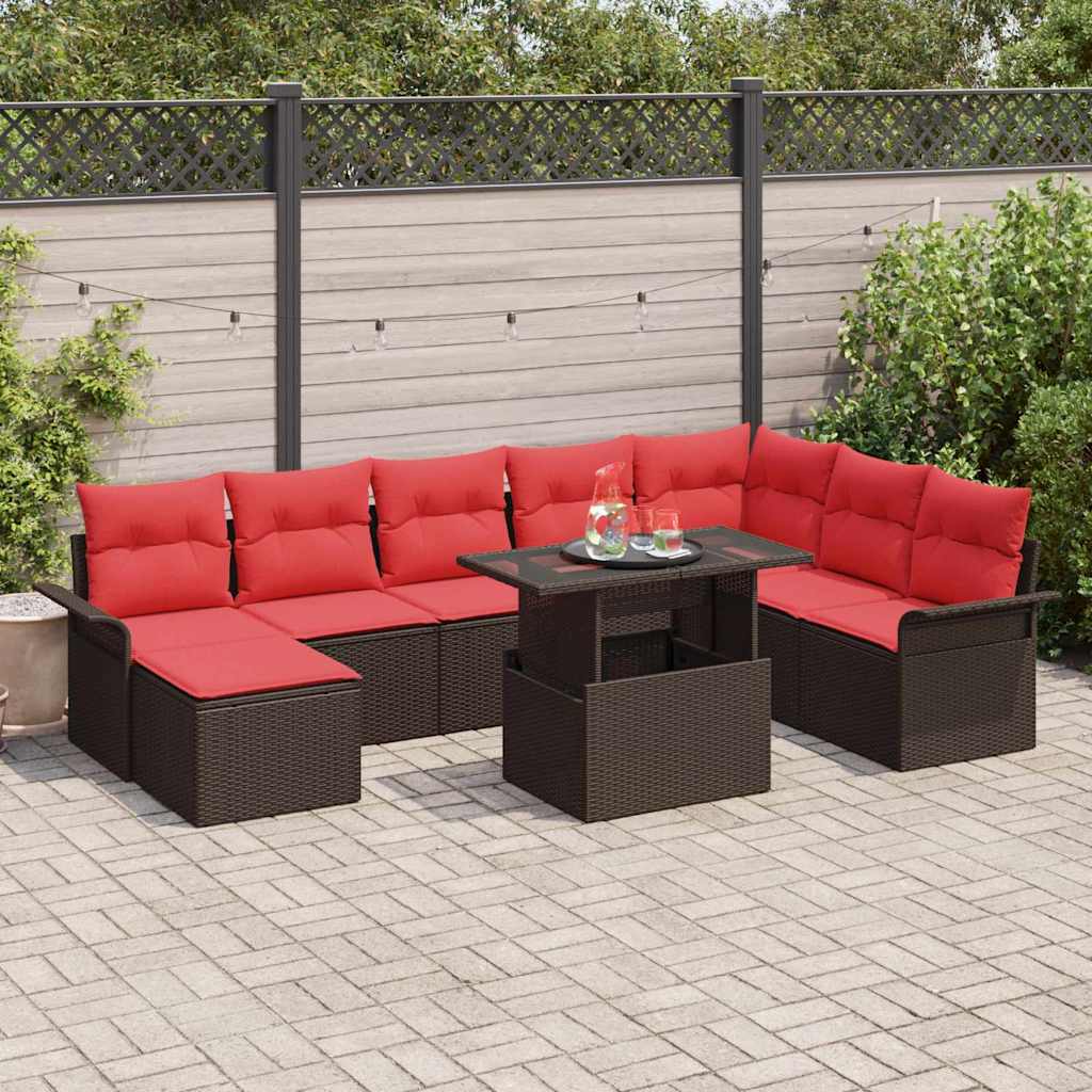 Tuin Sofa Set met kussen 9 pcs Bruin Poly Rattan