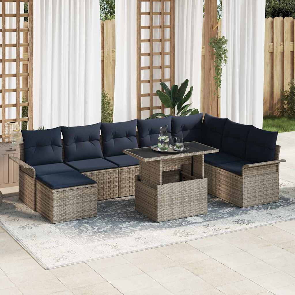 Tuin Sofa Set met kussen 9 pcs Grijs Poly Rattan