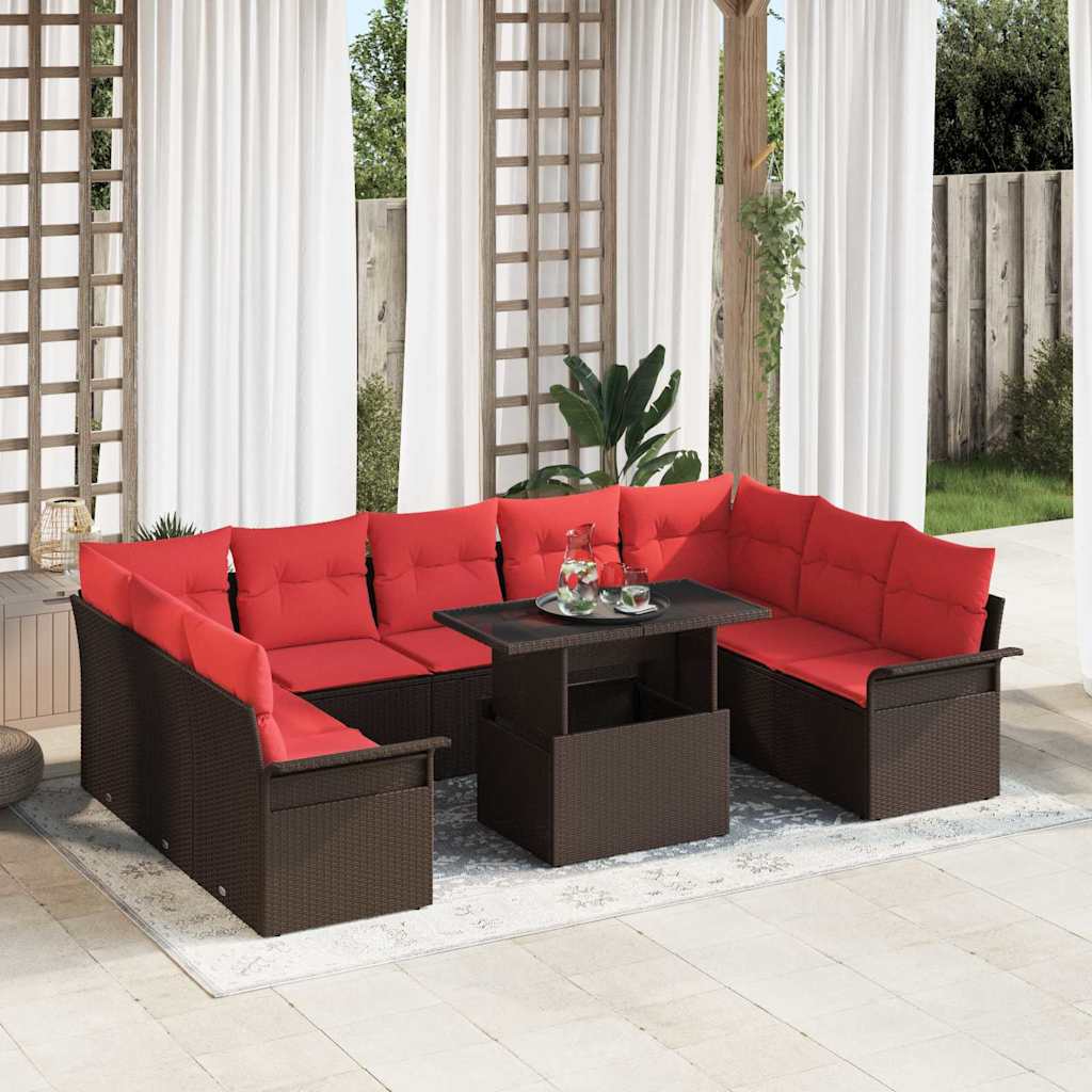 Tuin Sofa Set met kussen met kussen 10 pcs Bruin Poly Rattan