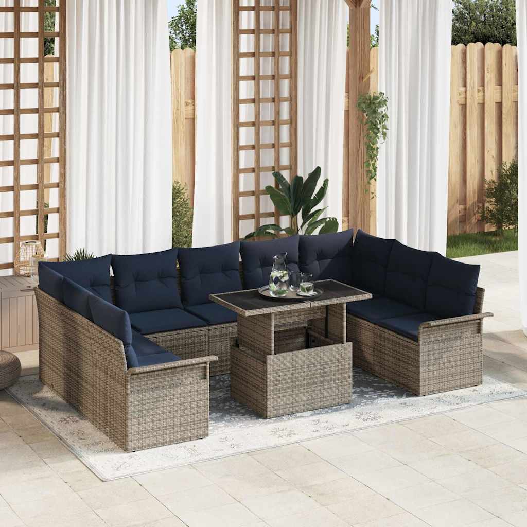 Tuin Sofa Set met kussen met kussen 10 pcs Grijs Poly Rattan