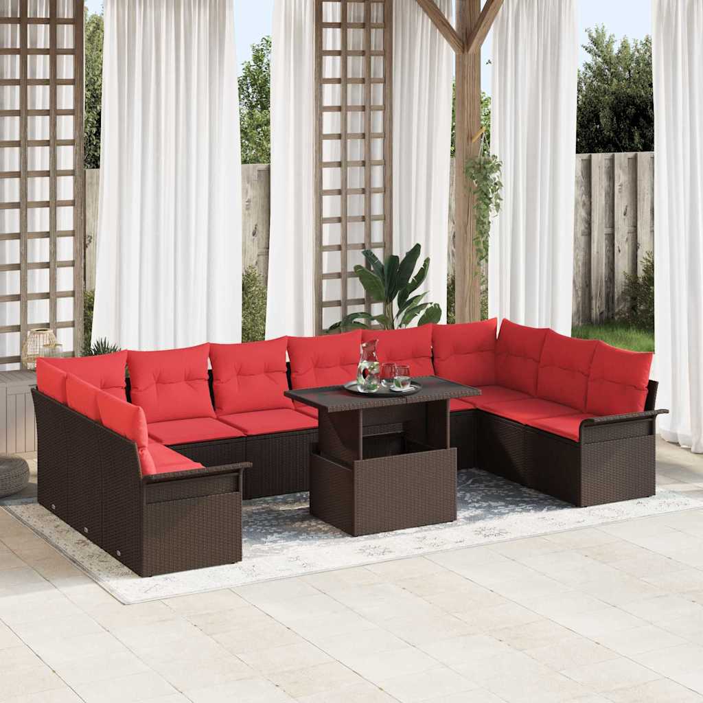Tuin Sofa Set met kussen met kussen 11 pcs Bruin Poly Rattan