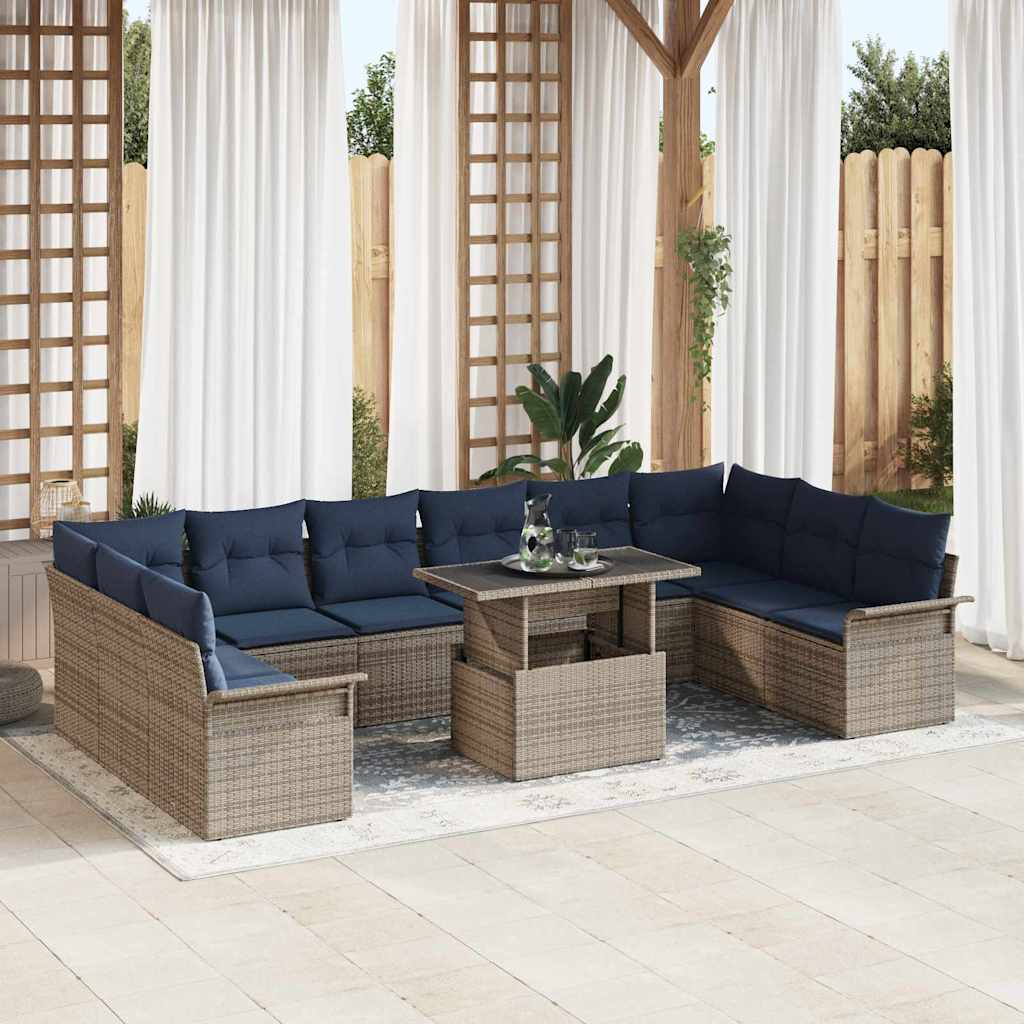 Tuin Sofa Set met kussen met kussen 11 pcs Grijs Poly Rattan