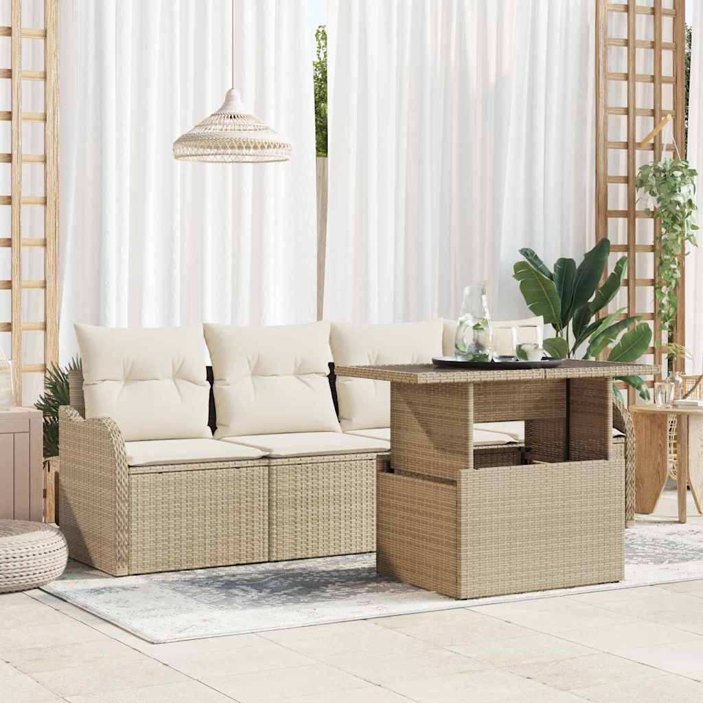 Tuin Sofa Set 5 st 4-Aantal zitplaatsen Beige Poly Rattan