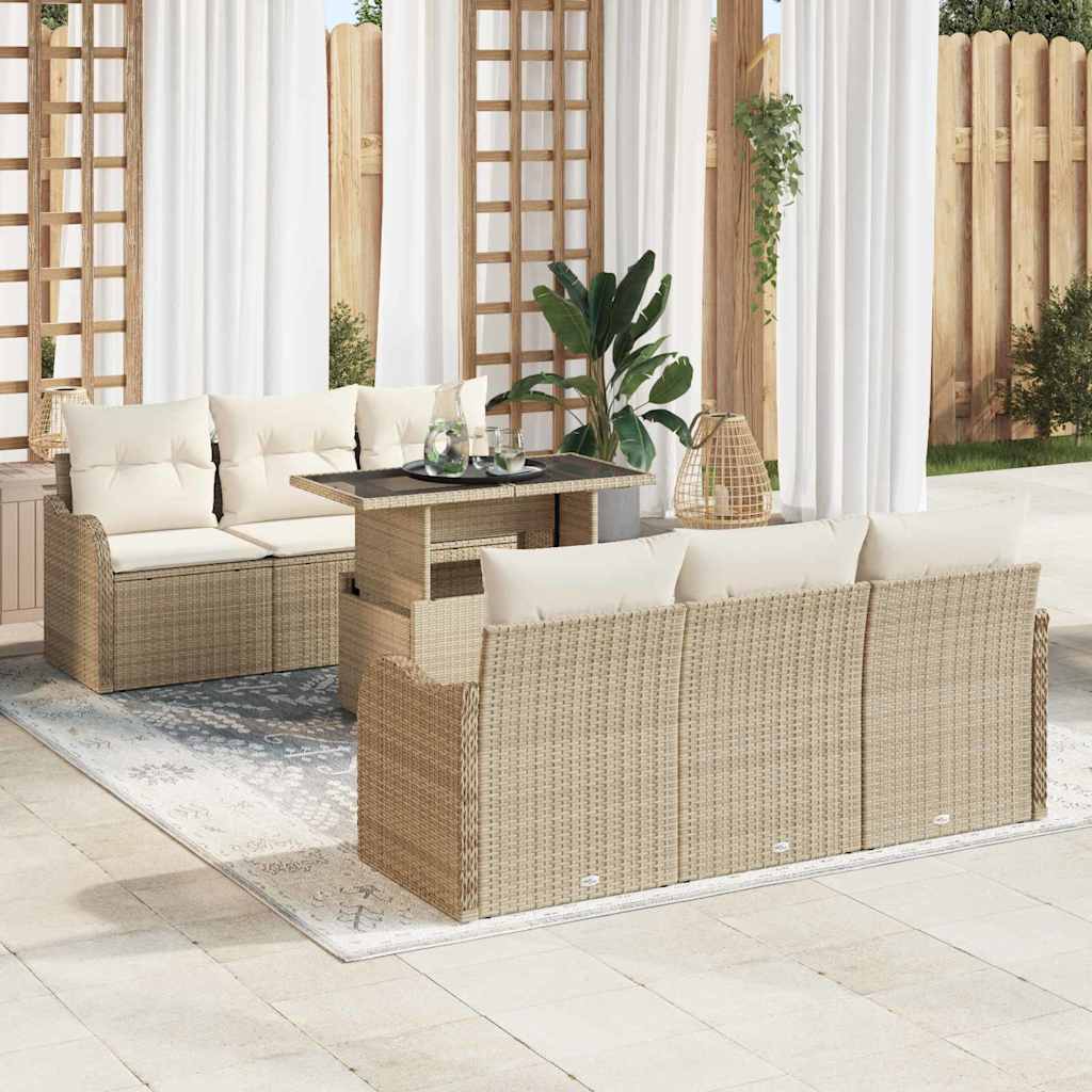 Tuin Sofa Set 7 st 6-Aantal zitplaatsen Beige Poly Rattan