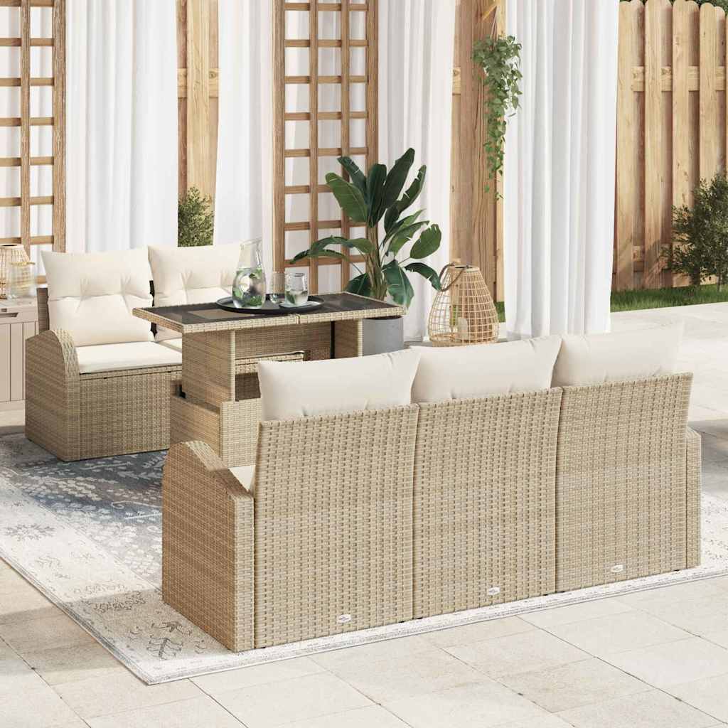 Tuin Sofa Set 6 st Beige Poly Rattan
