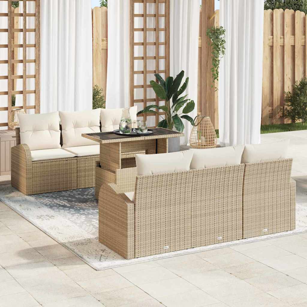Tuin Sofa Set 7 st Beige Poly Rattan