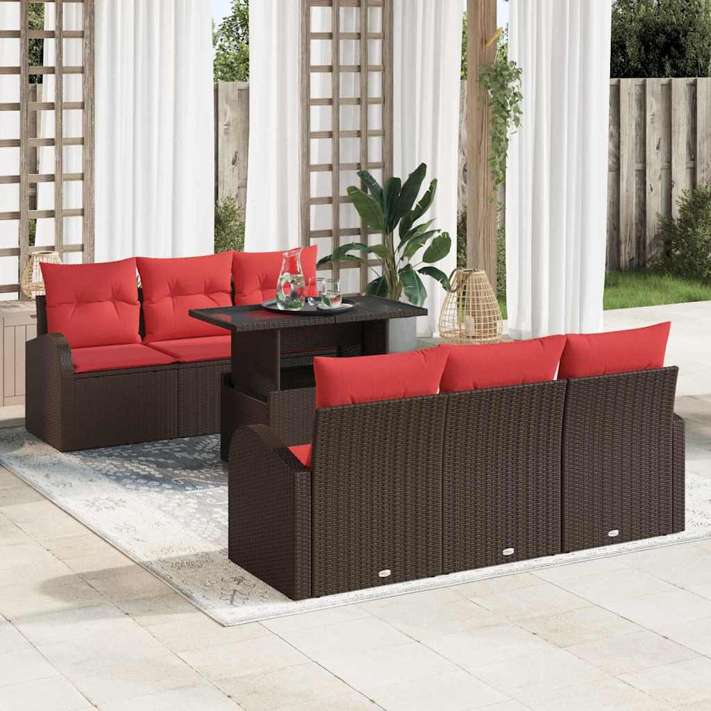 Tuin Sofa Set met kussen met opslag 7 pcs Bruin Poly Rattan – afbeelding 1