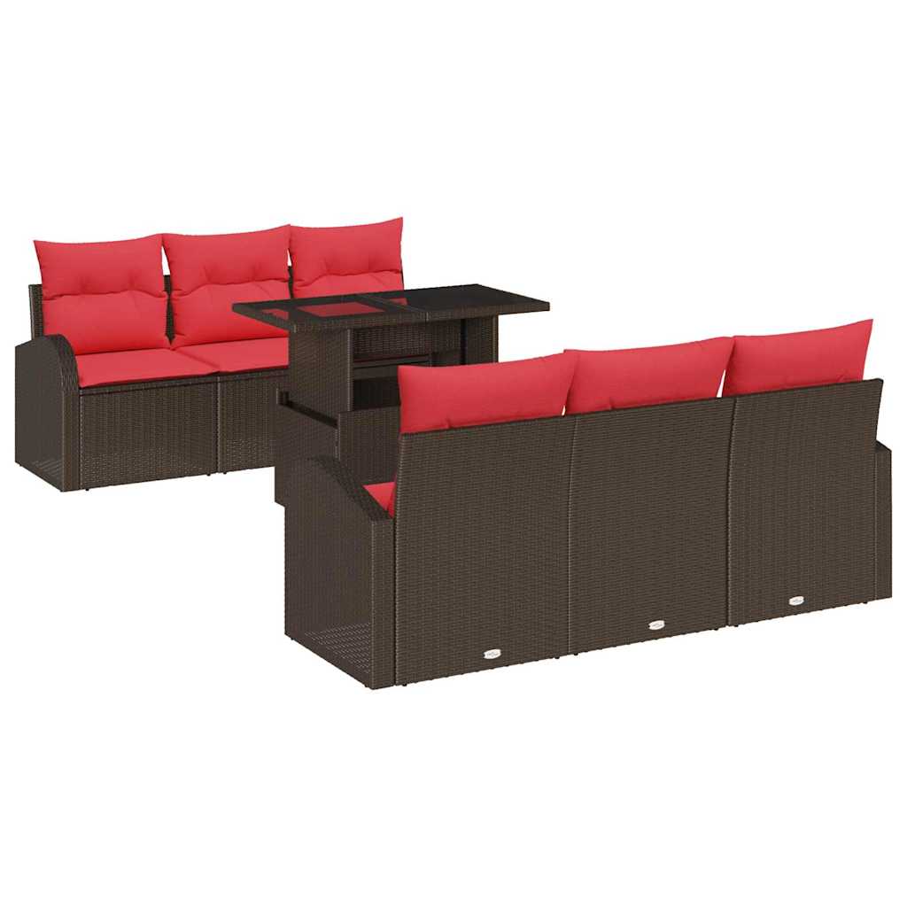 Tuin Sofa Set met kussen met opslag 7 pcs Bruin Poly Rattan – afbeelding 2