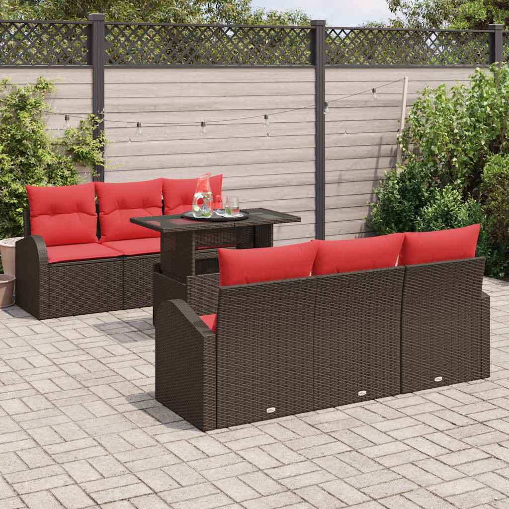 Tuin Sofa Set met kussen met opslag 7 pcs Bruin Poly Rattan – afbeelding 3