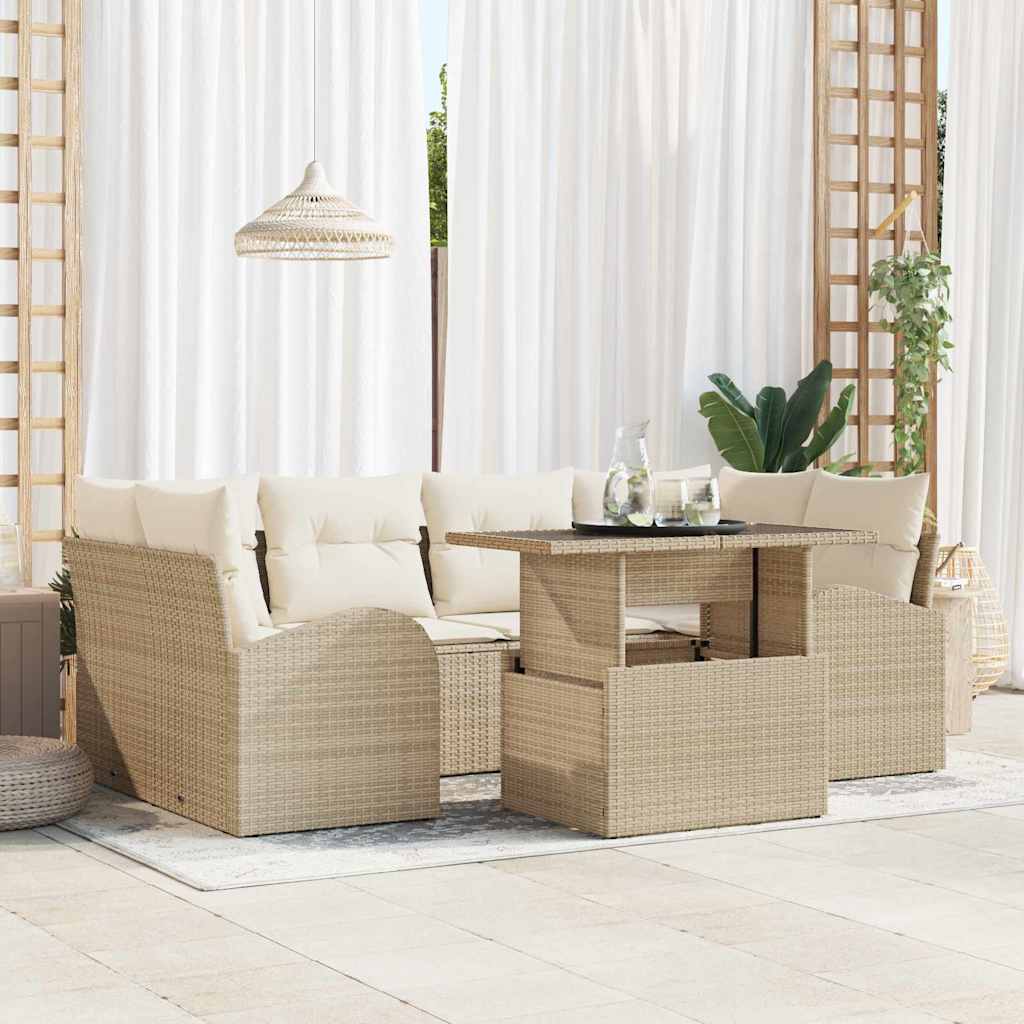 Tuin Sofa Set 7 st Beige Poly Rattan