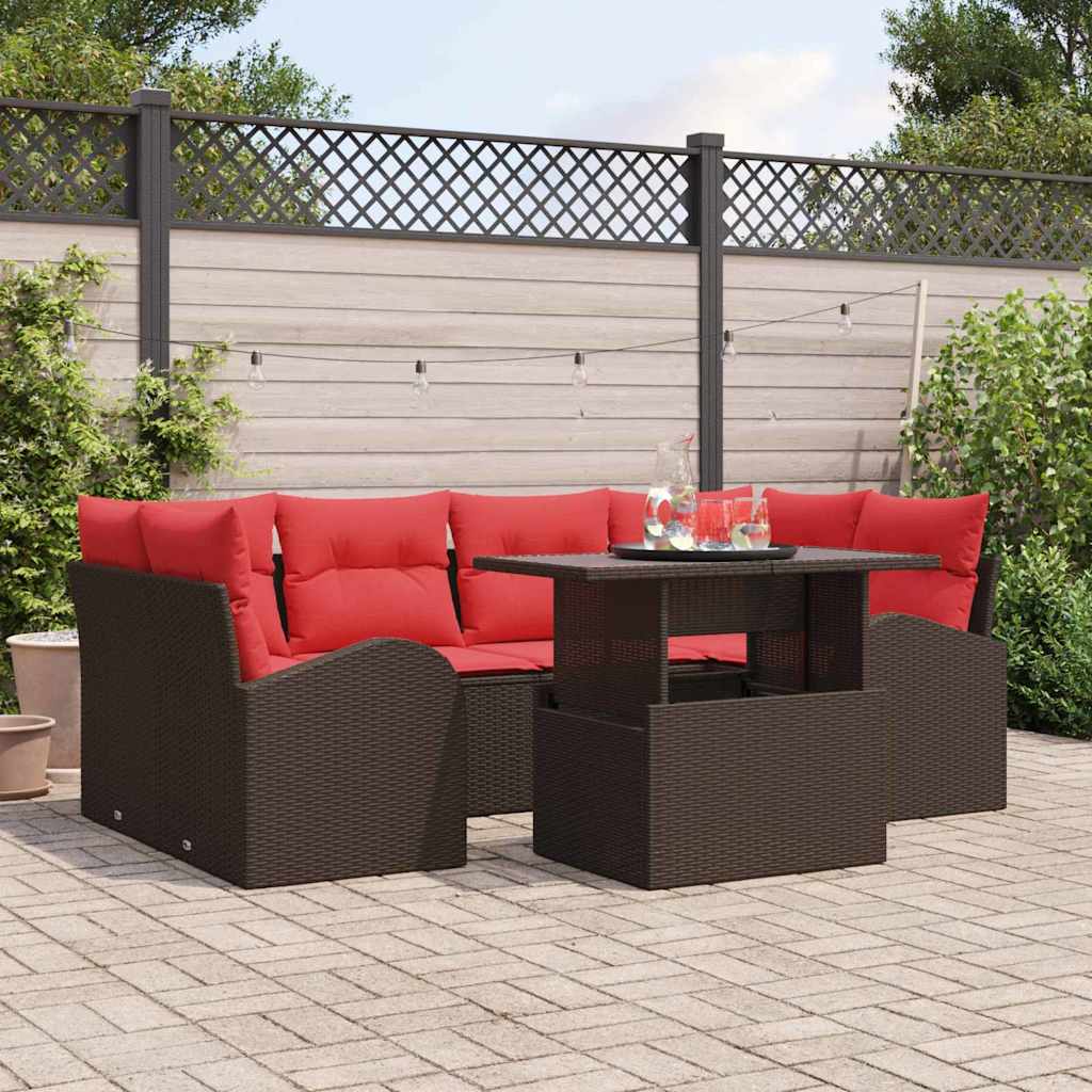 Tuin Sofa Set met kussen met opslag 7 pcs Bruin en Rood – afbeelding 1