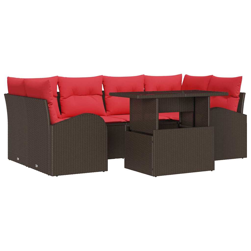 Tuin Sofa Set met kussen met opslag 7 pcs Bruin en Rood – afbeelding 2