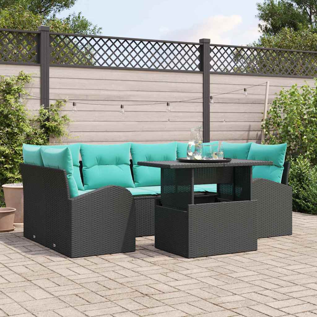 Tuin Sofa Set met kussen met opslag 7 pcs Zwart en Turquoise – afbeelding 1